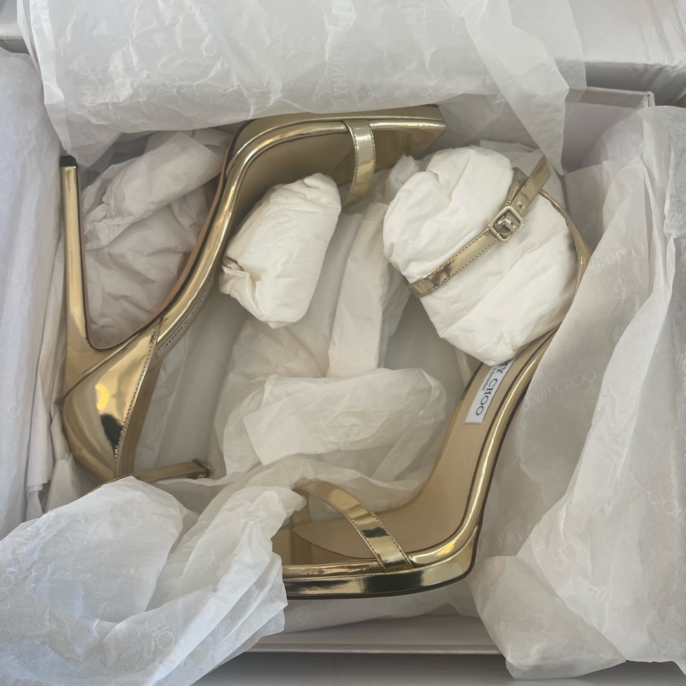 BRAND NEW gold jimmy choo strappy heels! SOLD OUT IN STORES